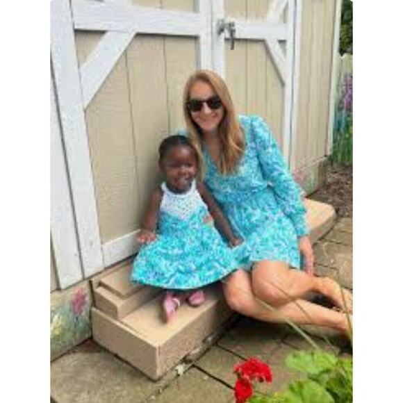 Lilly Pulitzer Kinley Dress Girls Size 3 Surf Blue Coral of the Story Excellent - Picture 3 of 8